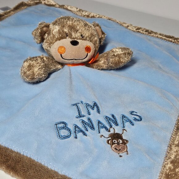Carter's OS MONKEY LOVEY "I'M BANANAS" Brown Blue Security Blanket  Plush Rattle - Picture 4 of 4